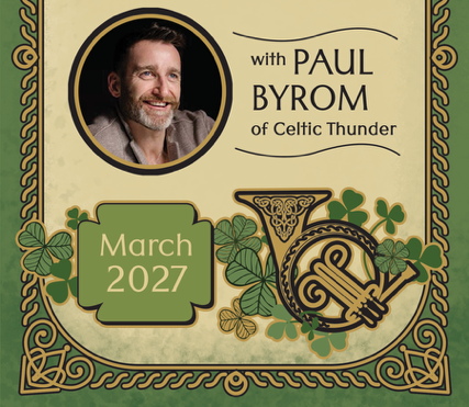 rcb celtic experience poster with celtic border and a photo of paul byrom, featured soloist for these concerts